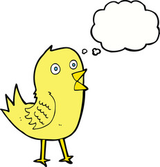 cartoon tweeting bird with thought bubble