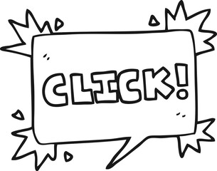 freehand drawn black and white cartoon click sign