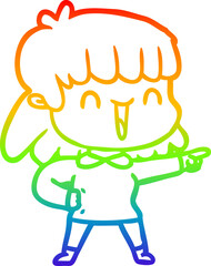 rainbow gradient line drawing of a cartoon woman