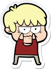 sticker of a annoyed cartoon boy