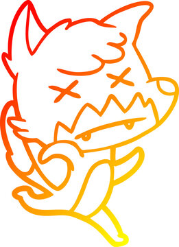 recommend clip art: warm gradient line drawing of a cartoon cross eyed fox