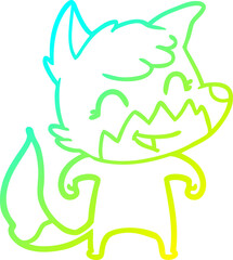 cold gradient line drawing of a happy cartoon fox