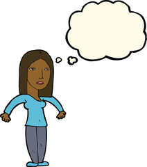 cartoon annoyed woman with thought bubble