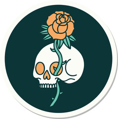 sticker of tattoo in traditional style of a skull and rose