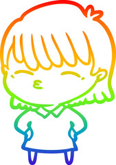 rainbow gradient line drawing of a cartoon woman