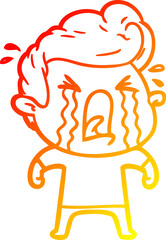 warm gradient line drawing of a cartoon crying man