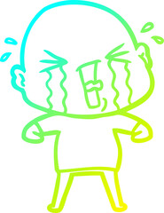 cold gradient line drawing of a cartoon crying bald man
