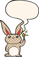 cute cartoon rabbit with speech bubble in comic book style