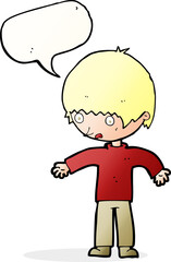 cartoon confused boy with speech bubble