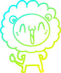 cold gradient line drawing of a happy cartoon lion