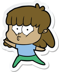 Obraz na płótnie Canvas sticker of a cartoon whistling girl