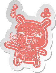 distressed old cartoon sticker kawaii cute happy alien
