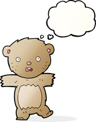cartoon shocked teddy bear with thought bubble