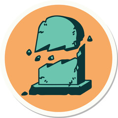 sticker of tattoo in traditional style of a broken grave stone