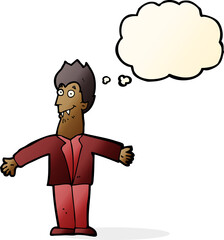 cartoon vampire man with thought bubble