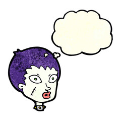 cartoon female zombie head with thought bubble