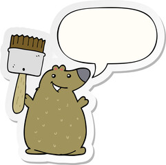 cartoon bear with paint brush with speech bubble sticker