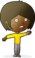 cartoon happy girl waving