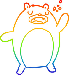 rainbow gradient line drawing of a funny cartoon bear