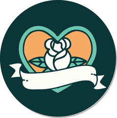 sticker of tattoo in traditional style of a heart rose and banner