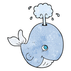 freehand textured cartoon whale spouting water
