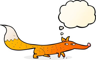 cartoon little fox with thought bubble
