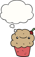 cartoon cupcake with thought bubble