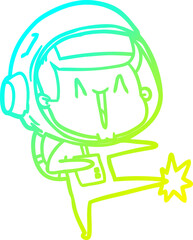 cold gradient line drawing of a happy cartoon astronaut dancing
