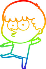 rainbow gradient line drawing of a cartoon curious boy