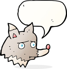 cartoon unhappy wolf with speech bubble