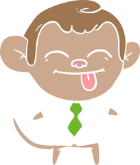 funny flat color style cartoon monkey wearing shirt and tie