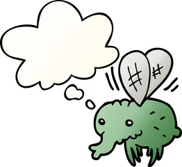 cartoon fly with thought bubble in smooth gradient style