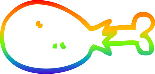 rainbow gradient line drawing of a cartoon cooked chicken leg