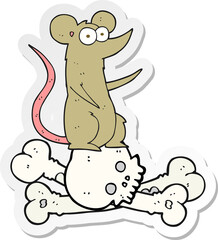 sticker of a cartoon rat on bones