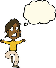 cartoon panicking man with thought bubble