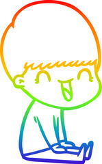 rainbow gradient line drawing of a happy cartoon boy