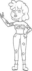freehand drawn black and white cartoon rocker girl