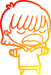 warm gradient line drawing of a cartoon woman talking loudly