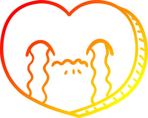 warm gradient line drawing of a cartoon crying love heart