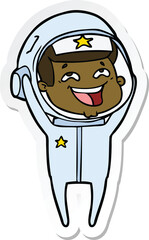 sticker of a cartoon laughing astronaut