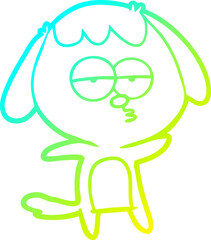 cold gradient line drawing of a cartoon bored dog