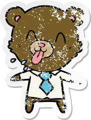 distressed sticker of a rude cartoon bear boss