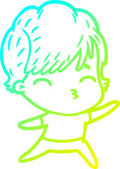 cold gradient line drawing of a cartoon woman thinking