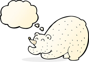 cartoon stretching polar bear with thought bubble