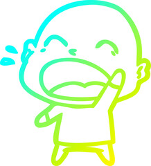 cold gradient line drawing of a cartoon shouting bald man