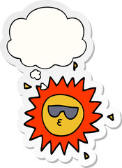 cartoon sun with thought bubble as a printed sticker