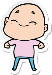 sticker of a happy cartoon bald man