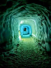 The biggest Ice tunnel worldwide, Langjokull, with magnificent blue and green lighting