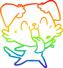 rainbow gradient line drawing of a cartoon panting dog