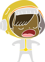 flat color style cartoon astronaut woman explaining
